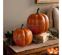 Starry Night Pumpkin Lights, Set of 2 LED Light Up Pumpkins with Timer - Indoor/Outdoor Fall Halloween Thanksgiving Decor for Home Table, Party, Bedroom, and Pathway