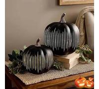 Starry Night Pumpkin Lights, Set of 2 LED Light Up Pumpkins with Timer - Indoor/Outdoor Fall Halloween Thanksgiving Decor for Home Table, Party, Bedroom, and Pathway