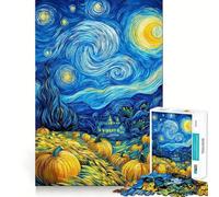 Starry Night Pumpkin Patch 1000 Piece Jigsaw Puzzle for Teenagers Brain Challenge Toy Relax Time Precise Cut Art Display 38x26cm