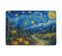 Starry Night Pumpkin Patch Rug 150 X 100 Cm, Soft Non Slip New Year Gift | Printed area rug with short pile surface, for bedroom and living room