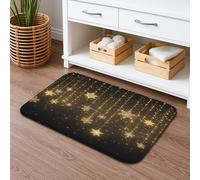 Starry Night Quick Dry Bath Mat, Gold Snowflakes and Stars Absorbent Non Slip Shower Mat, Festive Flannel Washable Rugs for Bathroom Decorative 20x32 Inch