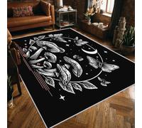 Starry Night Rugs for Entryway Washable, Moon Star Butterfly Mushroom Patterned Small Area Rug Bedroom Decor, Non Slip Low Pile Soft Indoor Door Mat, 40 x 60 cm, FD1785