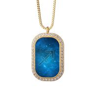 Starry Night Sagittarius Zodiac Constellation Necklace Pendant Diamond Crystal Golden Jewelry