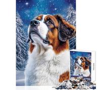 Starry Night Saint Bernard 1000 Piece Jigsaw Puzzles for Adults Birthday Gifts Wall Decoration Home Decoration Toys Suitable for Ages 14 And Up size 38x52cm