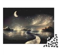 Starry Night Seascape 1000 Pc Sturdy Cardboard Classic Jigsaw Puzzle for Adults, Impossible Hard Challenge, Decompression, Ultimate Relaxation Gift 38x26cm/1000pcs