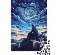 Starry Night Shepherd's Journey 1000-Piece Puzzle for Adults, 70x50cm/1000pcs; White Cardboard for Simple Sorting; for An Enjoyable Break at The Table