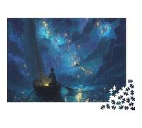 Starry Night Sky 1000 Piece Jigsaw Puzzle Paper Puzzle for Adults Floating Boat Relaxing 38x26cm/1000pcs