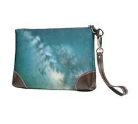 Starry Night Sky Deep Outer Space Print Leather clutch cowhide Wristlet Organizer Bag for Evening Events Date Nights Wedding