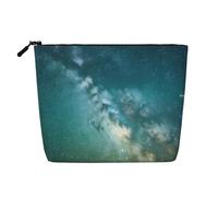 Starry Night Sky Design Single Layer Fake Hemp Makeup Bag Zipper Cosmetic Bag Accessories for Women Black One Size Black One Size, Black/White, One Size