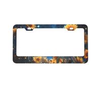 Starry Night Sky License Plate Frames 2pcs, Sunflower Rust-Proof Aluminum Universal Car Tag Frame with Screw Caps for Vehicles Trucks Vans SUVs 12 x 6 Inch