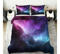 Starry Night Sky Nebula Duvet Cover Single, Purple Glitter Galaxy Bedding Bed Set, Universe Outer Space Quilt Covers 135X200cm Microfiber with Zipper, 2 Pillowcases
