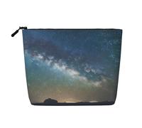 Starry Night Sky Print Single Layer Fake Hemp Makeup Bag Cosmetic Bag Zipper Toiletry Bag Accessories for Women, Black -, One Size, Black, One Size