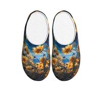Starry Night Sky Women's Slippers Flannel House Slippers for Men Sunflower Non-Slip Warm Winter Shoes for Indoor Outdoor UK 7-8