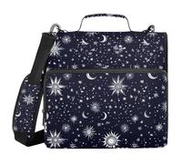 Starry Night Star Sun Moon 1.5 Inch 3 Ringing Zip Up Binder with Handle and Removable Shoulder Strap Easy to Carry Document Organizer Bag Suitable for Middle School