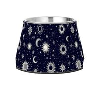 Starry Night Star Sun Moon Bowls for Pets with Stand Stainless Steel Cat Feeding Bowls for Slow Feed Cats Whisker Friendly