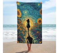 Starry Night Sunflower Pathway GSM Washable Towels Water Absorbent Bathroom Beach Towel for Spa Gym Hotel 130cm*80cm