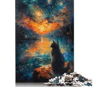Starry Night Sunset Cat Puzzles 1000 Pieces Wooden Puzzles Puzzle Jigsaws for Adults for Adults& Teens Age 12 Years Up 1000pcs (75x50cm)