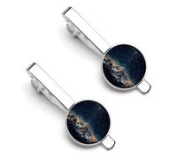 Starry Night The Mountains Tie Clip Set Personalized Tie Clips for Men Business Fashion Designs,Tie Bar for Wedding Anniversary Business