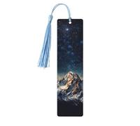 Starry Night The Mountains Wood Bookmark for Men Women Reading Wooden Bookmarks Unique Handmade Book Marks with Tassel Pendant Craft Bookmark for Book Lovers Birthday Teachers Gift