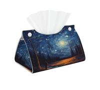 Starry Night Tree Tissue Box Cover Pu Leather Tissue Holder Long Decorative Organizer For Office Car Home Bathroom Napkins and Facial Dispenser