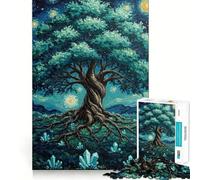 Starry Night Tree with Crystals 1000 Piece Jigsaw Puzzles for Adults Teenagers Brain Game Mind Calm Exact Cut 38x52cm