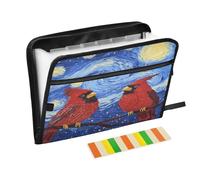Starry Night Two Cardinal Expanding File Folder A4,13 Pockets File Organiser, Paperwork A4 Plastic Wallet Document Storage Expander for School,Office and Home