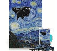 Starry Night Van Gogh Super Pug Jigsaw Puzzles 1000 Piece for Teenagers Memory Build Indoor Play Fine Cut Santa Wish Pick 38x26cm