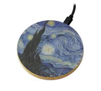 Starry Night Van Gogh Wireless Phone Charger Wooden Art Gift | 1200dpi print on natural wood | 90mm pad | 10W Qi charging | USB cable included | Made to order in the UK