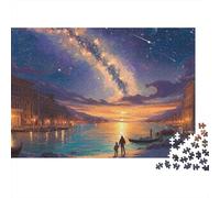Starry Night View 1000 Piece Jigsaw Puzzle Paper for Adults Lakeside Sunset Jigsaw Puzzle for Adults Relaxation Home Decor Gift 38x26cm/1000pcs