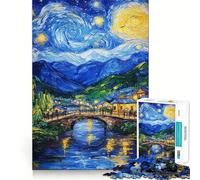 Starry Night Village 1000 Pieces Jigsaw Puzzles for Adults Thought Toy Calming Play Precise Edge Heartfelt Gift 38x52cm