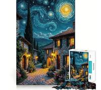 Starry Night Village Adults Puzzles 1000 Piece Jigsaws Brain Teaser Home Pastime Image Assembly Memorable Gift 38x52cm