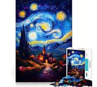 Starry Night Village Hard Jigsaw Puzzle for Adults 1000 Pieces Recall Upgrade Gentle Relax Clear Cut Unique Gift 38x26cm