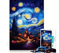 Starry Night Village Jigsaw Puzzles for Adults 1000 Pieces Pure Logic Toy Stress Free Sharp Cut Santa Wish Item 38x52cm