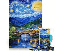 Starry Night Village Jigsaw Puzzles for Adults 1000 Pieces Pure Logic Toy Stress Free Sharp Cut Santa Wish Item 38x26cm
