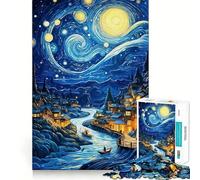 Starry Night Village Van Gogh 1000 Teenager Pieces Jigsaw Puzzle Brain Challenge Toy Home Activity Clear Cut Heartfelt Gift 38x52cm