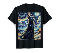 Starry Night Vincent Van Gogh Famous Painting Black Cat T-Shirt