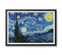 Starry Night Vincent Van Gogh Print, Classic Famous Oil Painting Print, Modern Art Exhibition, Home Decor Wall Art, Archival Matte, A5 (Black Frame) - 21x14.8cm