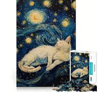 Starry Night White Cat 1000 Pieces Jigsaw Puzzles for Teenagers Brain Skill Leisure Time Exact Edge Thoughtful Gift 50x75cm