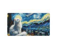 Starry Night White Cat Art Mouse Mat | Large 40x75cm Gaming & Office Desk Pad | Perfect for Home, Office Or Gamers