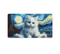 Starry Night White Kitten Art Mouse Mat | Large 40x75cm Gaming & Office Desk Pad | Perfect for Home, Office Or Gamers