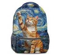 Starry Night Winter Scene Cat Cabin Print 16 Inch Backpack: Fantasy Cartoon 3D Schoolbag, Teen Student Bookbag Travel Bag (print 3)