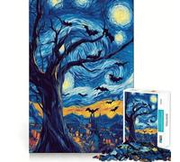 Starry Night with Bats Halloween Transylvania 1000 Pieces Jigsaw Puzzles for Teenagers Recall Upgrade Relaxing Fun Clear Cut Seasonal Gift 38x52cm