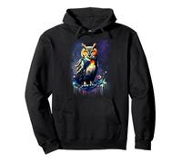 Starry night with Owl Art Womens Abstract Wildlife Pullover Hoodie