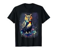 Starry Night with Owl Art Womens Abstract Wildlife T-Shirt