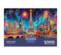 Starry Paris Eiffel Tower 1000 Pieces Jigsaw Puzzle Urban Landscape Classic Jigsaw Puzzle Recycled Cardboard Family Lovers Holiday Activity Indoor Leisure Cognitive Development 70x50c