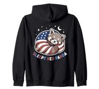 Starry Paws 4th July Patriotic Sleepy Red Panda Flag USA Zip Hoodie
