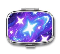 Starry Print Pill Box, Travel Pill Organizer, 2 Compartments, Weekly Pill Case with Mirror for One Day, Medicine Organizer for Purse, Pocket or