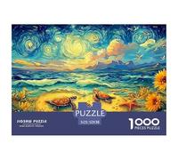 Starry Sea Turtles 1000-Piece Jigsaws Puzzles Sunflower Field Challenging Puzzle Games for People with Stress And Anxiety 52x38cm/1000pcs