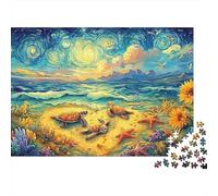 Starry Sea Turtles Jigsaw Puzzle for Adults Hard Challenging 1000 Piece Puzzle for Gift Sunflowers Starry Night Wall Art Colorful Artwork Vibrant Imagery Perfectly 38x26cm/1000pcs