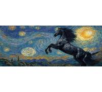 Starry Skies Diamond Art Kits Adults Large 5D Black Horse Diamond Painting Kits, DIY Full Drill Crystal Art Rhinestone Embroidery Cross Stitch Arts and Crafts for Adults 59x23.6 Inch/150x60 cm -LR320